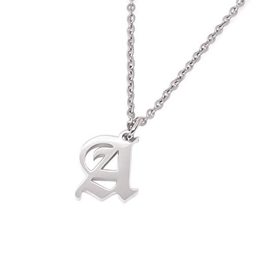 Old English Initial Alphabet Letter Necklace - style: A-Silver