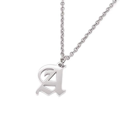 Old English Initial Alphabet Letter Necklace - style: A-Silver