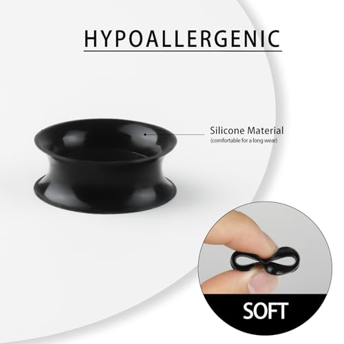 16Pcs Silicone Ear Gauges 8G-25mm Flexible Ear Tunnels Gauges Soft Expander Stretching Ear Plugs Tunnels Black & White & Clear Earring Piercings Jewelry for Men Women - color: Black, size: 8G(3mm)
