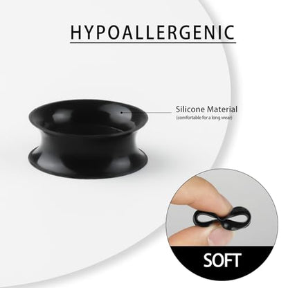 16Pcs Silicone Ear Gauges 8G-25mm Flexible Ear Tunnels Gauges Soft Expander Stretching Ear Plugs Tunnels Black & White & Clear Earring Piercings Jewelry for Men Women - color: Black, size: 9/16"(14mm)