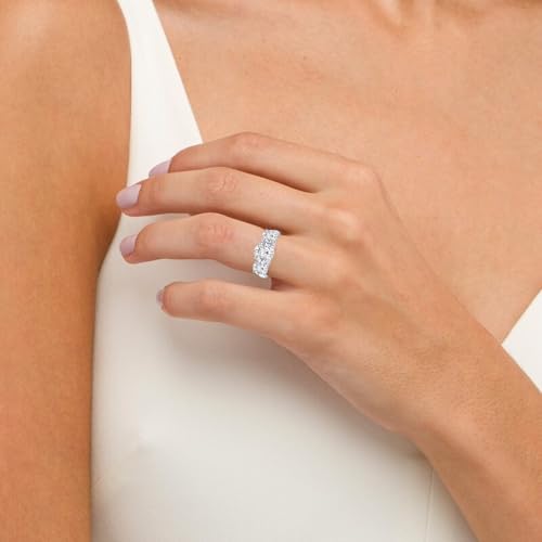 Houston Diamond District 1 to 6 CT Lab Grown 3 Stone Engagement Ring | 14K White Gold IGI Certified Round Cut Diamond Three Stone Wedding Ring in Solid Gold D-E Color VS1-VS2 Clarity - color: White Gold, size: 8.01