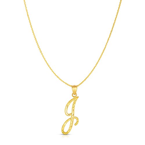 Floreo 10K Yellow Gold Charm Pendant Letter A-Z Personalized Alphabet Initial Name with optional 18 Inch Necklace - style: J