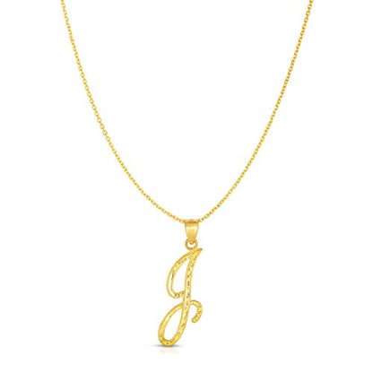 Floreo 10K Yellow Gold Charm Pendant Letter A-Z Personalized Alphabet Initial Name with optional 18 Inch Necklace - style: J