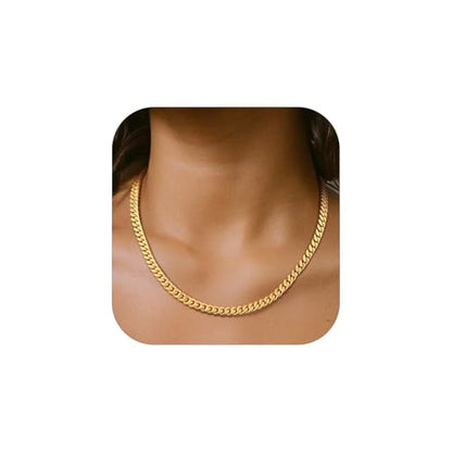FindChic Cuban Link Chain Necklace for Women Men, Silver/Gold Plated Stainless Steel Solid Miami Curb Chain Hip Hop Punk Statement Jewelry, 5/12/14mm Width, 16/18/20 Inch Length, with Gift Box - color: 02. 5mm-Gold, size: 20inches