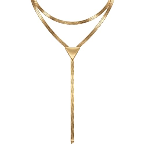 Gold Drop Necklace For Women, 14K Gold Choker Necklace with Clasp | Gold Accessories for Women, Snake Chain Y Shaped Necklace, Charm Party Prom Accessories Gifts