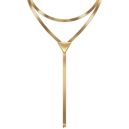 Gold Drop Necklace For Women, 14K Gold Choker Necklace with Clasp | Gold Accessories for Women, Snake Chain Y Shaped Necklace, Charm Party Prom Accessories Gifts