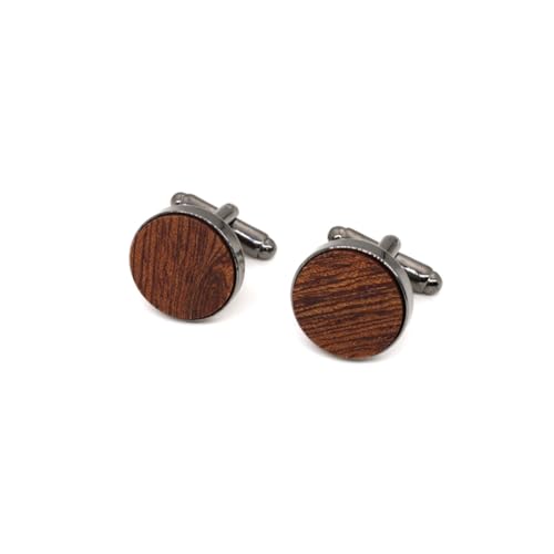 ARFUKA Round Wooden Black Copper Cufflinks Set for Men Handcrafted Elegant Shirt Studs & Jewelry Accessories