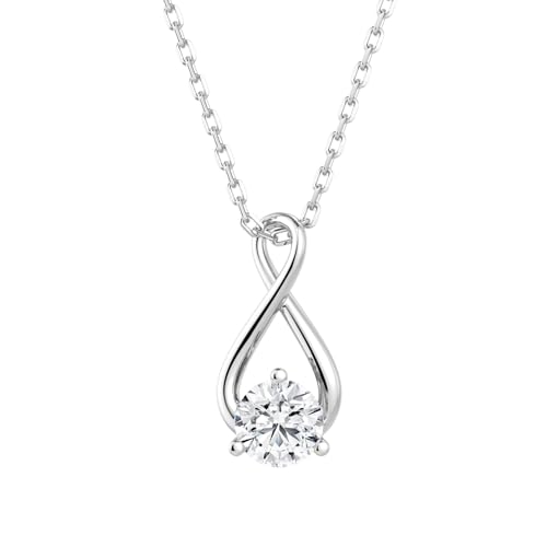MSBLUE Infinity 1CT Moissanite Pendant Necklace, Gift for Her | Sterling Silver Infinity Design with 18+2 Inch Chain and GRA Certificate - color: Silver