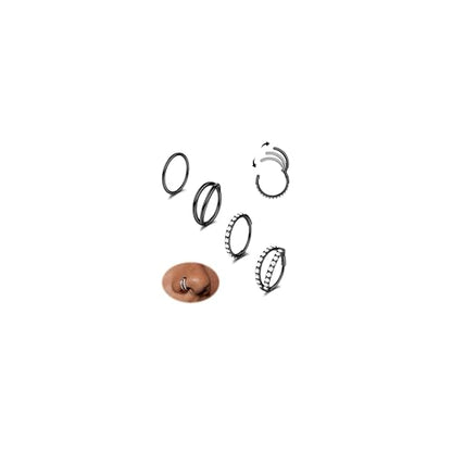 Dochais 4PCS 18G Nose Rings Hoops, Surgical Steel Earrings Tragus Septum Piercing CZ Clicker Ring, Hinged Segment Conch Lip Cartilage Double Hoops 8mm 10mm for Women Men - color: Black, size: 20G(0.8mm),8mm