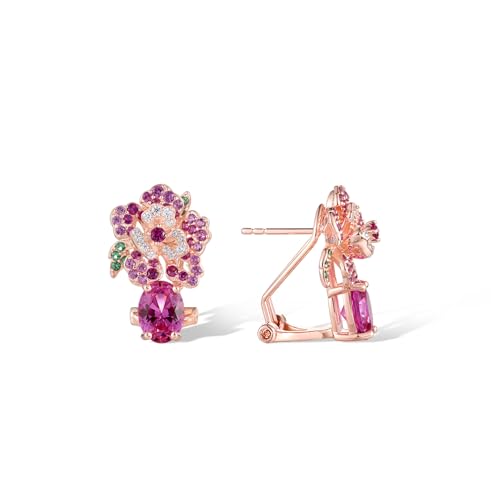 Santuzza Sterling Silver Gemstone Flower Earrings for Women - color: [C]Peony-Pink