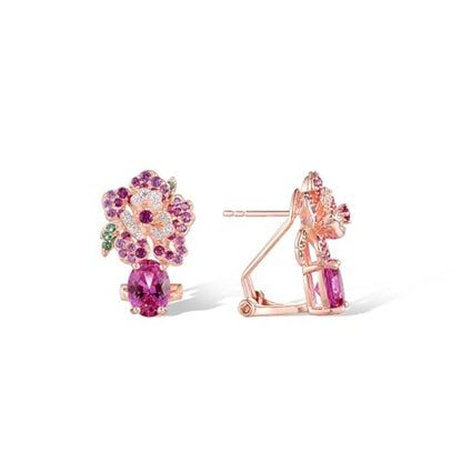 Santuzza Sterling Silver Gemstone Flower Earrings for Women - color: [C]Peony-Pink