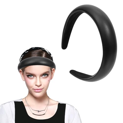 Black Leather Padded Headband Soft,Womens Dressy Hairband | Wide Headband,Trendy Styles,Stylish,Fancy,Comfortable,Daily,Prom,Party,Head Accessories