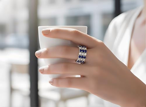 Sparkling Rhinestone Ring Set Trendy Elastic Rhinestone Crystal Stretch Ring Stackable Jewelry for Women Girls - color: 3 Rows Ring-White+Blue