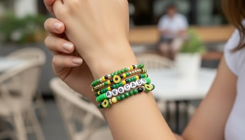Twinfree Bohemian Cute Fruit Banana Cherry Strawberry Pineapple Mango Polymer Clay Beaded Stackable Stretch Bracelets - color: color 17
