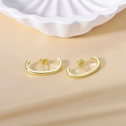 CZ Suspender Cuff Stud Earrings Wrap Earlobe Silver Post Cubic Zirconia Minimalist Jewelry for Women - color: Gold Smooth Polished