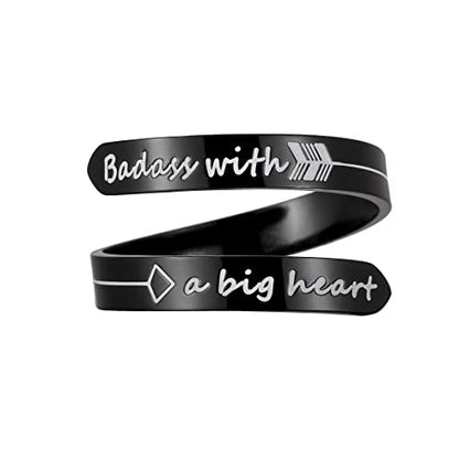 Opening Black Keep Going ring Stainless Steel Adjustable Never give up Jewelry Inspirational Opening Stacking Cute Hiphop Band - style: Badass with a big heart