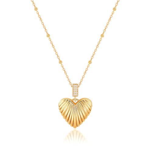 Aobei Pearl 18K Gold Plated Pendant Necklace for Women Dainty Gold Chain Choker Love Heart Disc Coin Pearl Cross Toggle Jewelry - style: Texture Heart