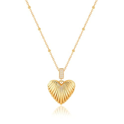 Aobei Pearl 18K Gold Plated Pendant Necklace for Women Dainty Gold Chain Choker Love Heart Disc Coin Pearl Cross Toggle Jewelry - style: Texture Heart