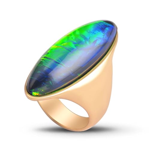 HAIXIAN Exaggerated Gemstone Ring,Big 14K Gold Plated Eye Shape Stone Chunky Statement Ring,Cocktail Party Ring Jewelry Gift for Women - color: A06_Colorful