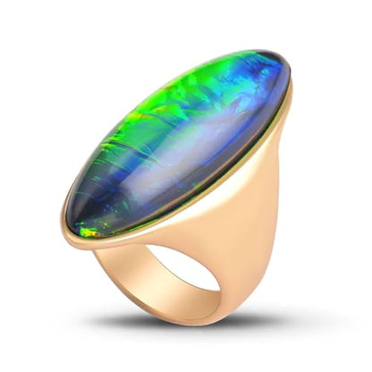 HAIXIAN Exaggerated Gemstone Ring,Big 14K Gold Plated Eye Shape Stone Chunky Statement Ring,Cocktail Party Ring Jewelry Gift for Women - color: A06_Colorful