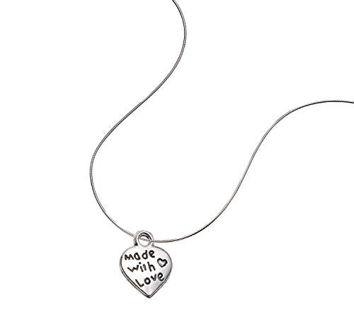 Shapenty 100PCS Mini Metal Beads Heart Shaped “Made with Love” Charms Bulk for DIY Craft Keychain Necklace Pendants Bracelets Earrings Jewelry Making Findings - color: Silver