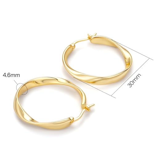 14K Gold Twisted Hoop Earrings for Women Thick Wave Gold Hoops Lightweight Hypoallergenic Elegant Jewelry 25/30MM - color: 30MM