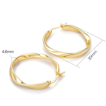 14K Gold Twisted Hoop Earrings for Women Thick Wave Gold Hoops Lightweight Hypoallergenic Elegant Jewelry 25/30MM - color: 30MM