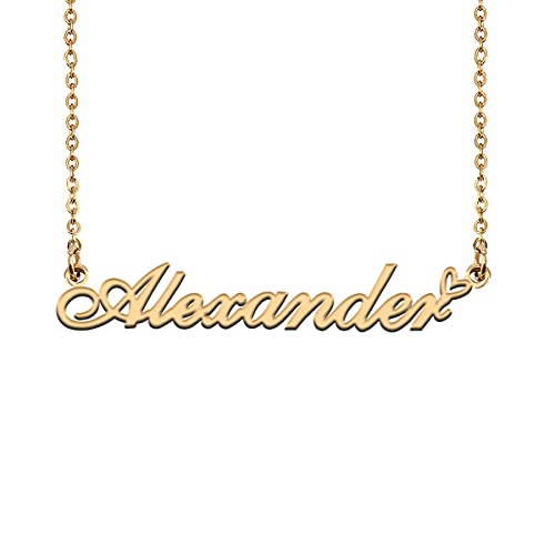 HUAN XUN Custom Name Necklace for Women Stainless Steel Customized Jewelry | 18k Gold Plated Nameplate Heart Pendant,Adjustable Delicate Chain,Personalized Gifts for Mother Day Christmas Birthday - color: Alexander - Gold