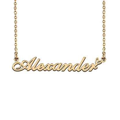 HUAN XUN Custom Name Necklace for Women Stainless Steel Customized Jewelry | 18k Gold Plated Nameplate Heart Pendant,Adjustable Delicate Chain,Personalized Gifts for Mother Day Christmas Birthday - color: Alexander - Gold