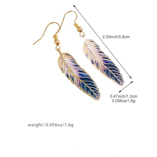 Bohemian Colorful Feather Drop Earrings for Women,Fashion Gradient Leaf Danging Earring Lightweight Hook Shaped Statement Jewelry - color: color C