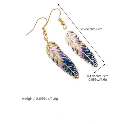 Bohemian Colorful Feather Drop Earrings for Women,Fashion Gradient Leaf Danging Earring Lightweight Hook Shaped Statement Jewelry - color: color C