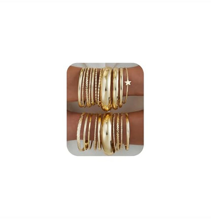 ÌF ME Gold Bangle Bracelets for Women, 19Pcs Multi Stackable Textured Bangles Set, 14K Gold Plated Chunky Bracelet Boho Jewelry Gifts - color: Gold-rotating twist