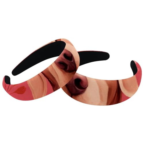 2 Pcs Wide Padded Headband Velvet Headbands Puffy Thick Hairbands Soft Hair bands for Women Girls Hair Accessories for Teen Girls,Pink Florals Dog - color: Multi-colored 6