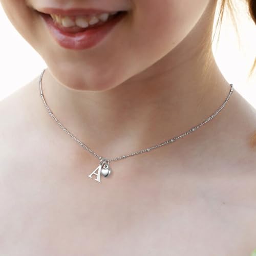 Heart Initial Necklaces for Girls, Letter A-Z Silver Necklace | Silver Plated, Heart Initial Necklaces for Girls, Necklace for Women, Teen Girl Gifts, Dainty Heart Necklaces, Birthday Gifts - color: D