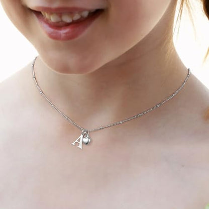 Heart Initial Necklaces for Girls, Letter A-Z Silver Necklace | Silver Plated, Heart Initial Necklaces for Girls, Necklace for Women, Teen Girl Gifts, Dainty Heart Necklaces, Birthday Gifts - color: H