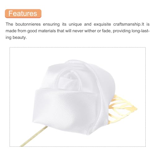 MECCANIXITY Groom Boutonnieres Rose Boutonnieres Pins for Wedding - color: White