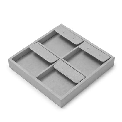 Microfiber 4 Slots Jewelry Earring Display Tray | Earring Display Organizer Tray Gray - size: 5.51" x 5.5" x 0.78"