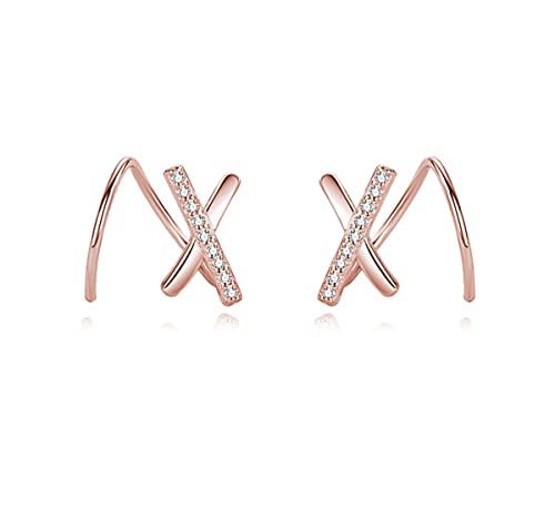 Reffeer Solid 925 Sterling Silver Letter X Wrap Cuff Earrings CZ Crawler Earrings For Women Teen