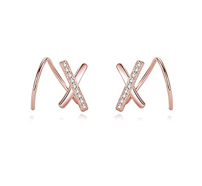 Reffeer Solid 925 Sterling Silver Letter X Wrap Cuff Earrings CZ Crawler Earrings For Women Teen