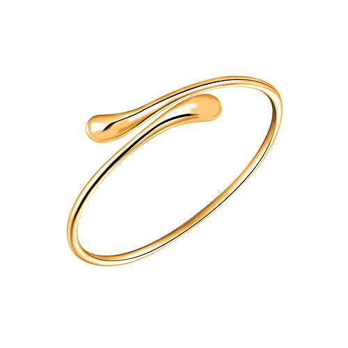 Savlano 14K Gold Plated Double Teardrop Open Cuff Bangle -7-8” Inch Flexible Bangle Bracelet Comes With Gift Box for Women - color: Yellow Gold