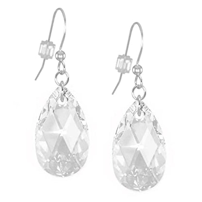 Sparkling Austrian Clear Crystal 22mm Teardrop Pear Dangle Earrings, Pierced or Clip On, Hypoallergenic Gold or Silver, Gift for Her - style: sterling silver earwires