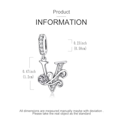 LNQOBU Complete A~Z Alphabet Charm Letter Beads, Solid 925 Sterling Silver with Cubic Stones Rose Alphabet Charm fits Pandora Bracelets Necklace Women Jewelry - color: CYT-V