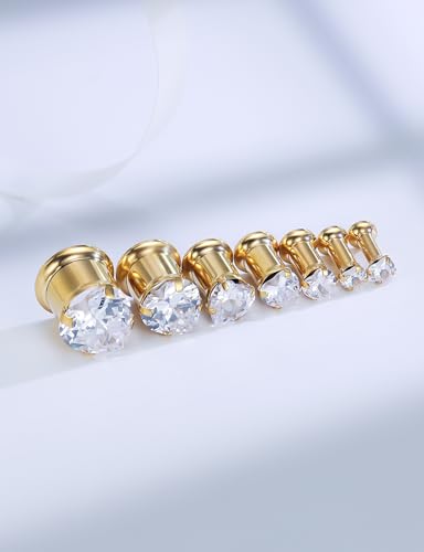 Astm F136 Titanium Heart CZ Ear Gauges Screw Fit Flesh Tunnels Plugs Gauges Earring Expander Stretcher Ear Tunnels For Ears 10G 8G 6G 4G 2G 0G 00G Plug Earrings Piercing Jewelry For Women Men - color: 10G Gauges, Gold