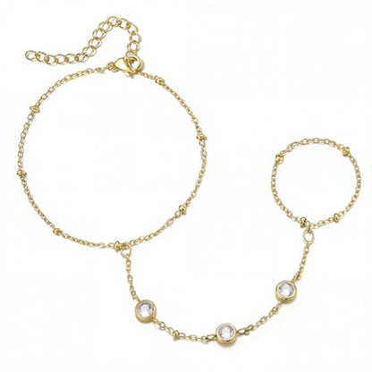 Emibele Gold Bracelets for Women, 18K Gold Plated Hand Chain, Cubic Zirconia Stainless Steel Non Tarnish Hand Chain Bracelet with Finger Ring, Adjustable Trendy Jewelry Valentines Day Gifts for Women - style: Gold Z