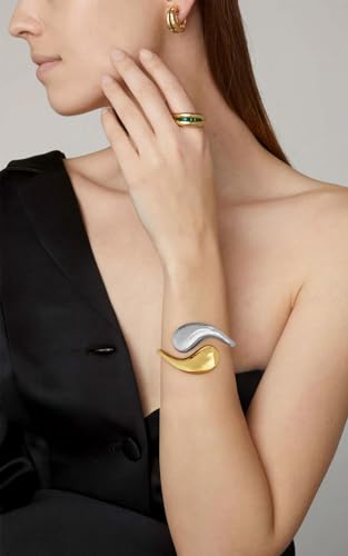 Chunky Gold Bangle Bracelets for Women Trendy Wide Hinged Open Cuff Bangle Bracelet Boho Thick Statement Gold Bracelets Am Cuff Wist Bracelets - color: Teardrop Bangle-Two tone