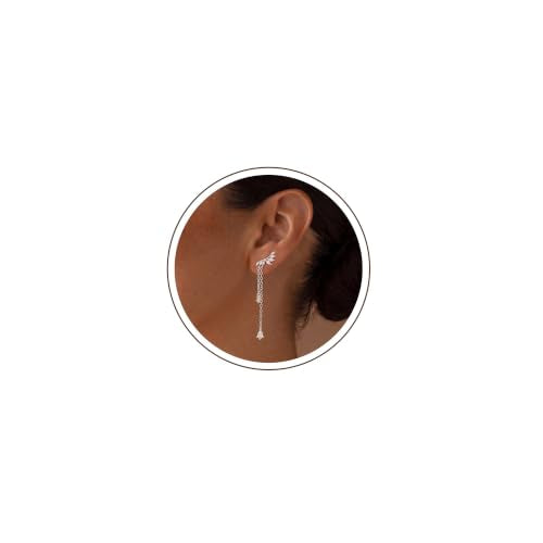 Ear Climber Earrings for Women, 14K Gold Plated/Silver Plated | Crawler Earrings Pierced with Cubic Zirconia, Hypoallergenic Cluster Stud Tragus Conch Daith Cartilage Jewelry Gift for Daily - color: Silver-1