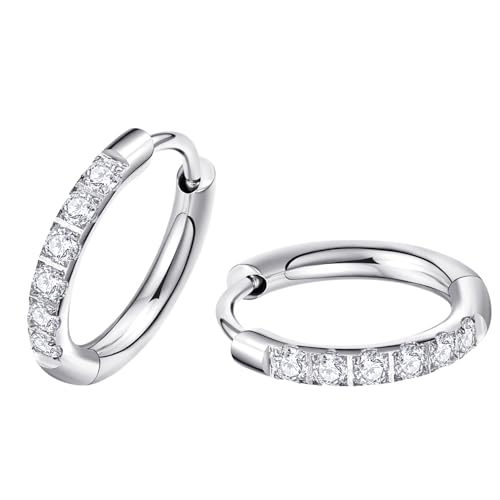 316L Surgical Steel Huggie Hoop Earrings | Dainty Pave Cubic Zirconia Cartilage Tiny Earring for Sensitive Ears Hypoallergenic Lightweight for Women Men - style: Silver,20G*10mm