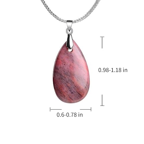 iSTONE 925 Sterling Silver Natural Crytral for Womens Pendant Necklace, Gemstone Birthstone with 17.8" Silver Chain Ladies - color: Rhodonite