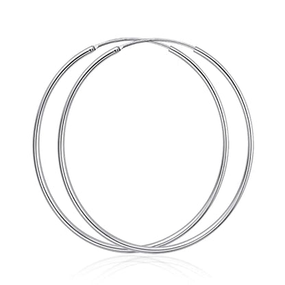 YFN Hoop Earrings Sterling Silver Polished Round Circle Endless Earrings Diameter 20,30,40,50,60,70,80mm - style: Diameter 60mm Large Hoop Earrings