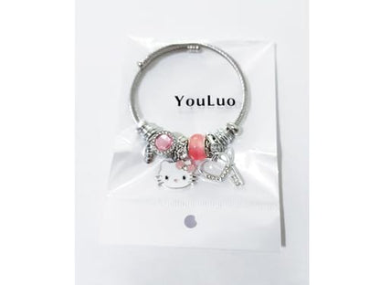 YouLuo Cute Necklace Charm Bracelet Set,Personalized Jewelry Gift for Women | Cute Charm Bracelet, Adjustable Stainless Steel Bracelet, Anime Cartoon Accessories Bracelets for Women Gift and Friendship - color: Pink